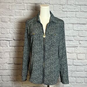 Michael Kors Women's Floral Print Blouse with Gold Zipper Size Medium